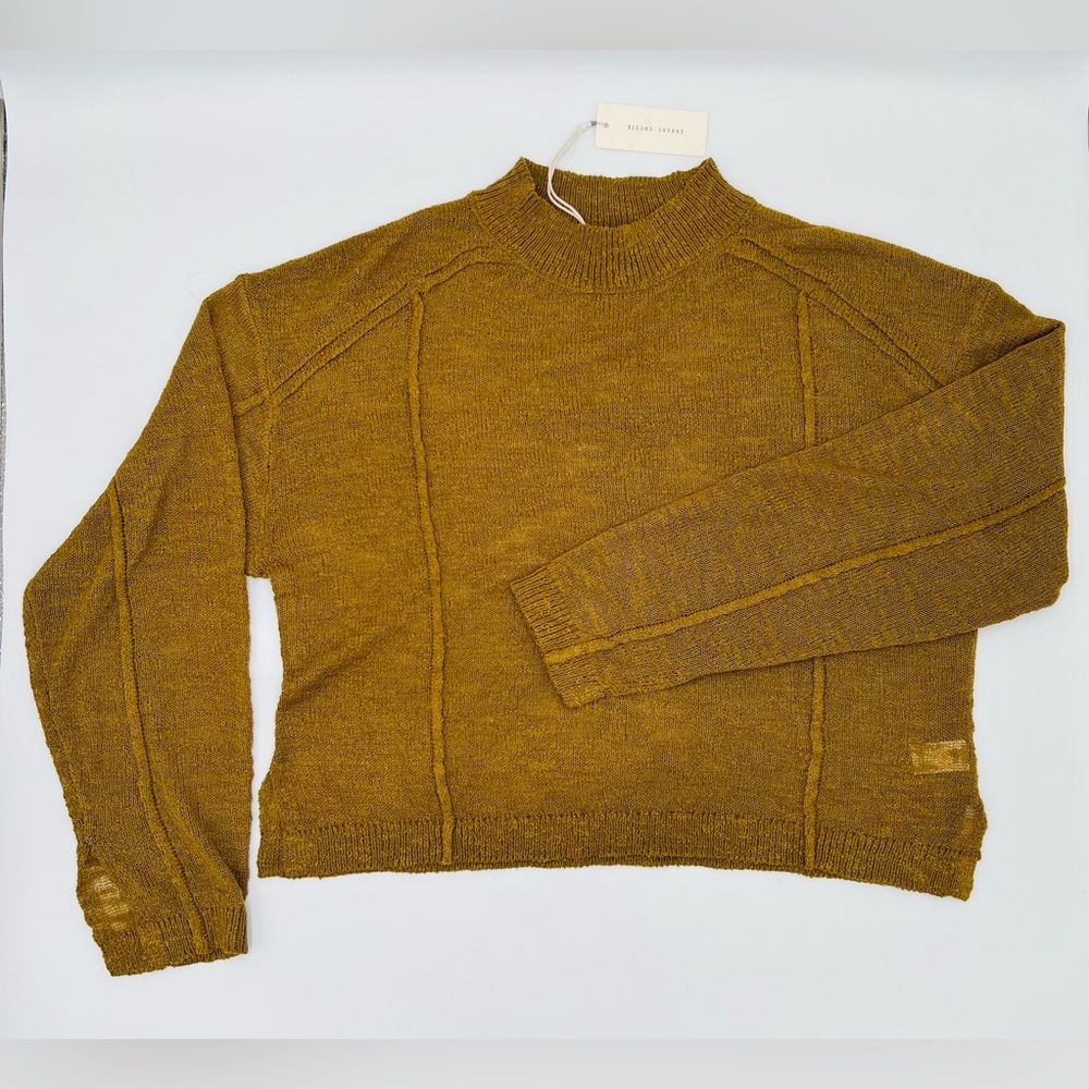 NWT Gilded Intent Mock Neck Boxy Sheer Knit Sweater Size S, Bronze color